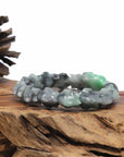 Baikalla Natural Apple-Green & Black Wuji Jadeite Jade "Dragon" Bead Bracelet