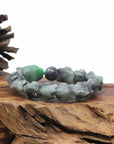 Baikalla Natural Apple-Green & Black Wuji Jadeite Jade "Dragon" Bead Bracelet