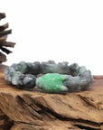 Baikalla Natural Apple-Green & Black Wuji Jadeite Jade "Dragon" Bead Bracelet