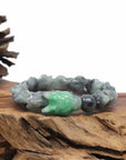 Baikalla Natural Apple-Green & Black Wuji Jadeite Jade "Dragon" Bead Bracelet
