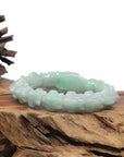 Baikalla Natural Light Apple-Green Jadeite Jade "Dragon" Bead Bracelet