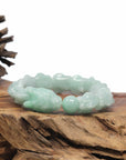 Baikalla Natural Light Apple-Green Jadeite Jade "Dragon" Bead Bracelet