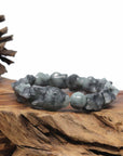 Baikalla Natural Black Wuji & Light Green Jadeite Jade "Dragon" Bead Bracelet