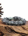 Baikalla Natural Black Wuji & Light Green Jadeite Jade "Dragon" Bead Bracelet