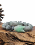Baikalla Natural Apple-Green & Black Wuji Jadeite Jade "Dragon" Bead Bracelet
