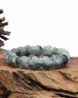 Baikalla Natural Apple-Green & Black Wuji Jadeite Jade "Dragon" Bead Bracelet