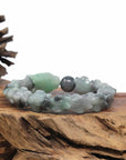 Baikalla Natural Apple-Green & Black Wuji Jadeite Jade "Dragon" Bead Bracelet