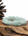 Baikalla Natural Light Apple-Green Jadeite Jade "Dragon" Bead Bracelet