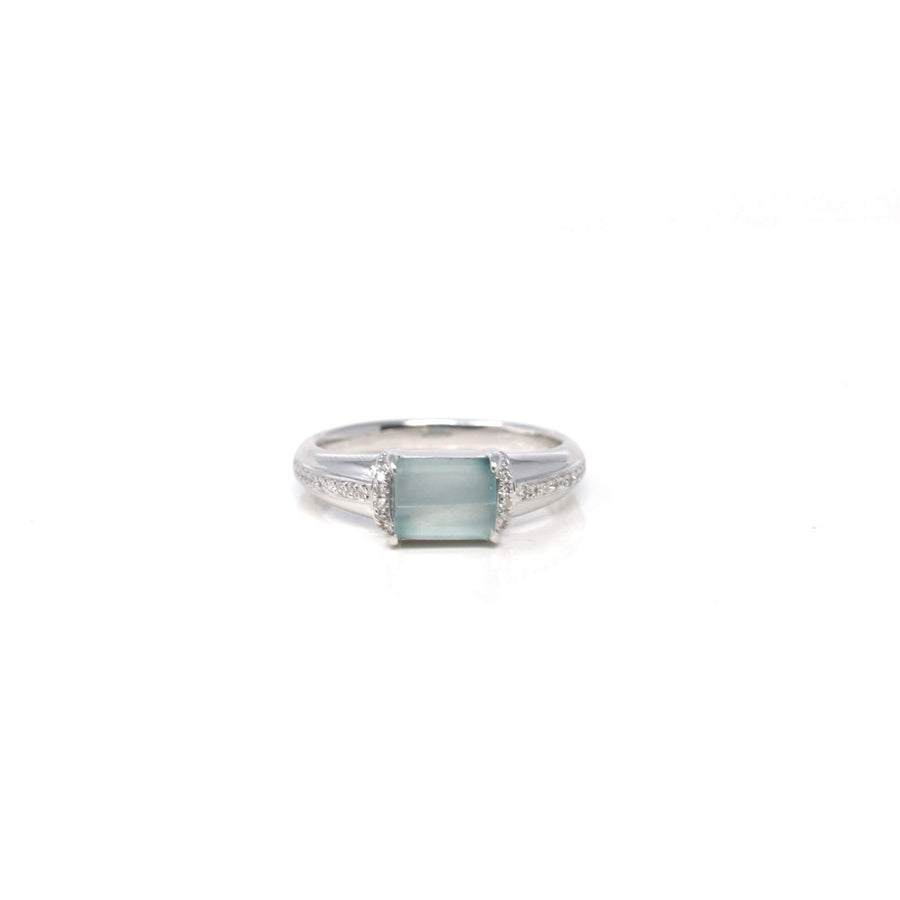 Baikalla Natural Icy Light Blue Jadeite Jade 18kw Gold Ring W/ Natural Diamonds #5
