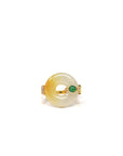 Baikalla Natural Yellow & Imperial Green Jadeite Jade "Ping An Kou" 18ky Gold Ring 