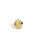 Baikalla Natural Yellow & Imperial Green Jadeite Jade "Ping An Kou" 18ky Gold Ring 