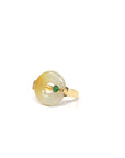 Baikalla Natural Yellow & Imperial Green Jadeite Jade "Ping An Kou" 18ky Gold Ring 