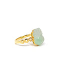 Baikalla Natural Icy Light Green Jadeite Jade "PiXiu" 18ky Gold Ring W/ Natural Diamonds 