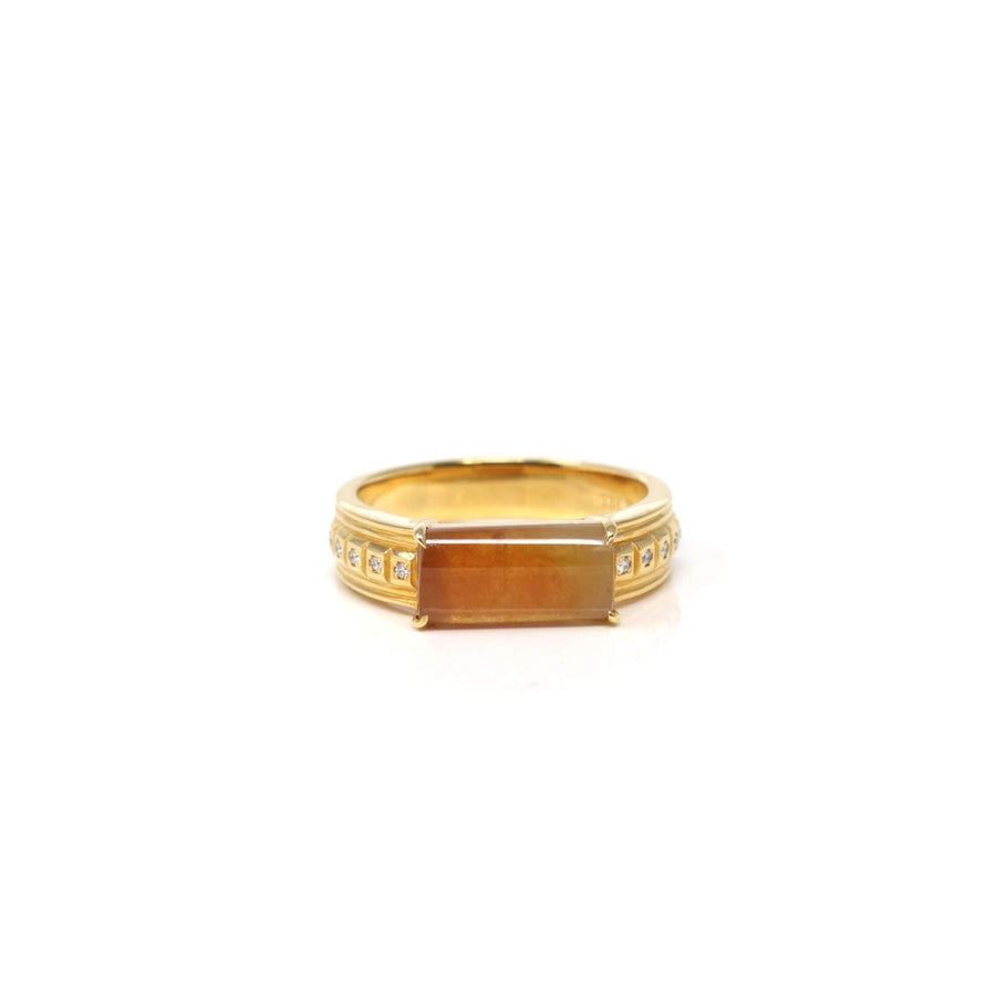 Baikalla Natural Icy Red & Orange Jadeite Jade 18ky Gold Bar Ring W/ Natural Diamonds #7