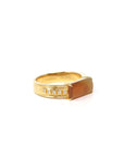 Baikalla Natural Icy Red & Orange Jadeite Jade 18ky Gold Bar Ring W/ Natural Diamonds 
