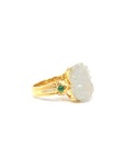 Baikalla Natural Icy Jadeite Jade "PiXiu" 18ky Gold Ring W/ Natural Diamonds 