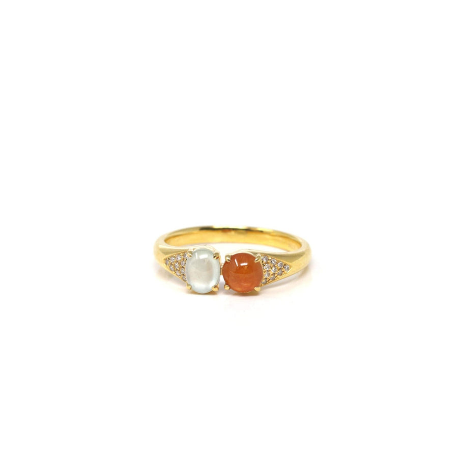 Baikalla Natural Icy Red & Icy Jadeite Jade Cabochon 18ky Gold Ring W/ Natural Diamonds #8.75