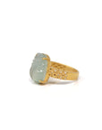 Baikalla Natural Icy Light Green Jadeite Jade "PiXiu" 18ky Gold Ring W/ Natural Diamonds 
