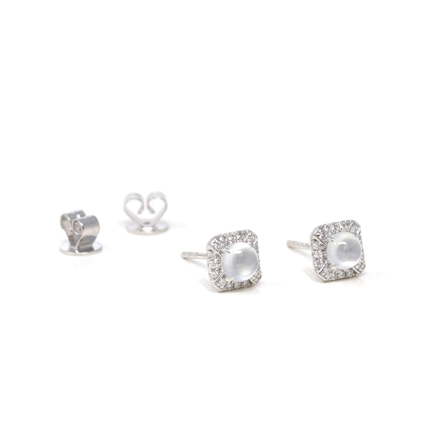 Baikalla Natural Icy Jadeite Jade 18kw Gold Stud Earrings W/ Natural Diamonds