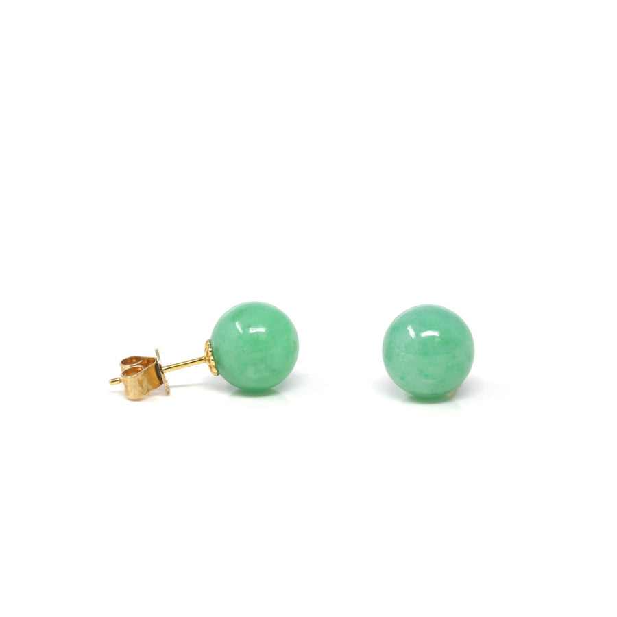 Baikalla Natural Vibrant Apple-Green Jadeite Jade 18ky Gold Stud Earrings