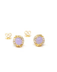 Baikalla 18ky Gold Natural Lavender Jadeite Jade Stud Earrings W/ Natural Diamonds
