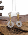 Baikalla Natural Icy Jadeite Jade "Ping An Kou"  18ky Gold Paper Clip Dangle Earrings