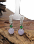 Baikalla Natural Lavender & Imperial Green Jadeite Jade Dangle Earrings W/ 18kw Gold & Natural Diamonds