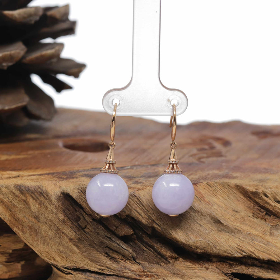 Baikalla Natural Lavender Jadeite Jade Dangle Earrings W/ 18kr Gold & Natural Diamonds