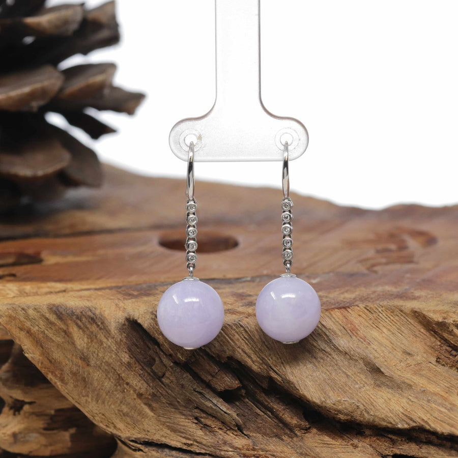 Baikalla Natural Lavender Jadeite Jade Dangle Earrings W/ 18kw Gold & Natural Diamonds