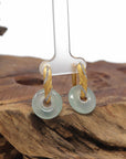 Baikalla Natural Icy Light Green Jadeite Jade "Ping An Kou" Dangle Earrings W/ 18ky Gold & Natural Diamonds