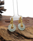 Baikalla Natural Icy Light Green Jadeite Jade "Ping An Kou" Dangle Earrings W/ 18ky Gold & Natural Diamonds