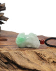 Baikalla PiXiu "Fortune Beast" Natural White & Green Jadeite Jade Pendant Necklace