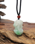 Baikalla PiXiu "Fortune Beast" Natural White & Green Jadeite Jade Pendant Necklace