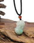 Baikalla PiXiu "Fortune Beast" Natural White & Green Jadeite Jade Pendant Necklace