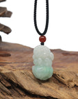 Baikalla PiXiu "Fortune Beast" Natural White & Green Jadeite Jade Pendant Necklace