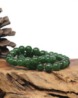 Baikalla Natural Forest-Green Nephrite Jade Round Bead Bracelet (9.6mm)