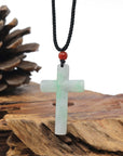 Baikalla Natural Apple-Green & Grey Wuji Jadeite Jade Cross Pendant