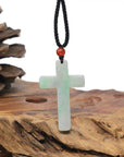 Baikalla Natural Apple-Green & Grey Wuji Jadeite Jade Cross Pendant