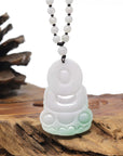 Baikalla Guan Yin "Goddess of Compassion" Natural White-Lavender & Green Jadeite Jade Pendant W/ Beaded Necklace