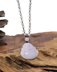 Baikalla "Happy Buddha" Natural Lavender Jadeite Jade Pendant W/ Beaded Necklace