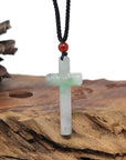 Baikalla Natural Apple-Green & Grey Wuji Jadeite Jade Cross Pendant