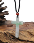 Baikalla Natural Apple-Green & Grey Wuji Jadeite Jade Cross Pendant