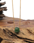 Baikalla "Good Luck Button" Deep Green Nephrite Jade TongTong Pendant Necklace