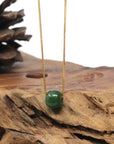 Baikalla "Good Luck Button" Deep Green Nephrite Jade TongTong Pendant Necklace