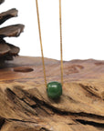 Baikalla "Good Luck Button" Deep Green Nephrite Jade TongTong Pendant Necklace
