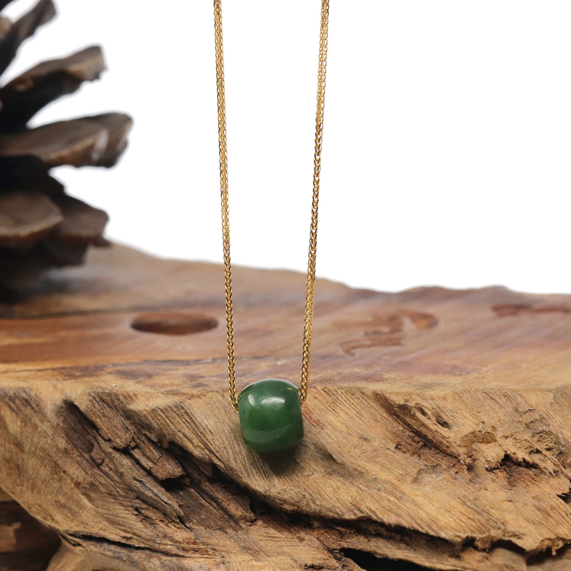 Baikalla "Good Luck Button" Deep Green Nephrite Jade TongTong Pendant Necklace