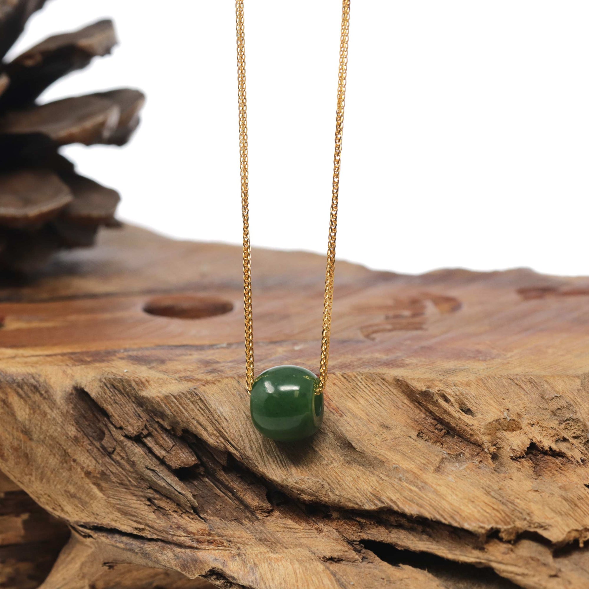 Baikalla "Good Luck Button" Deep Green Nephrite Jade TongTong Pendant Necklace