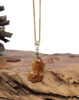 Baikalla 18K Yellow Gold "Lucky Fish" Orange-Red Jadeite Jade Pendant W/ Natural Diamond