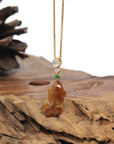 Baikalla 18K Yellow Gold "Lucky Fish" Orange-Red Jadeite Jade Pendant W/ Natural Diamond