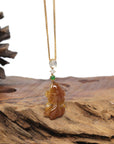 Baikalla 18K Yellow Gold "Lucky Fish" Orange-Red Jadeite Jade Pendant W/ Natural Diamond